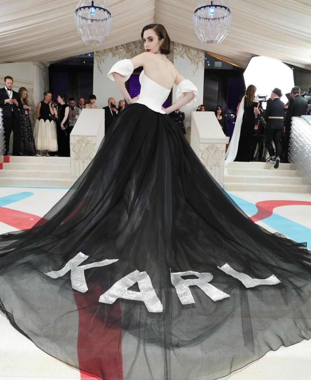 Lily Collins in Vera Wang