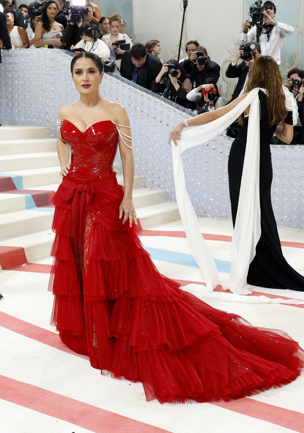 Salma Hayek in Gucci dress and Lorraine Schwartz jewerly